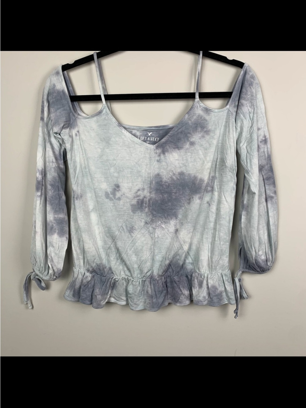 Women's Tie-Dye Cold-Shoulder Top in Light Gray